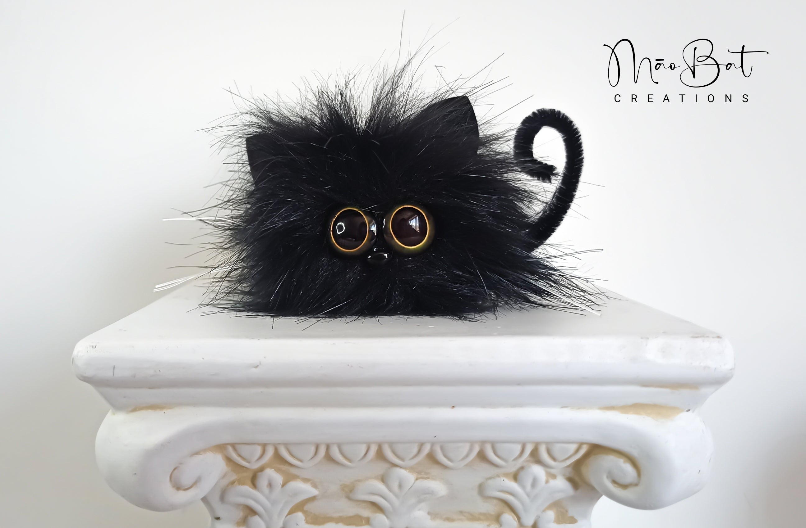 Fluffy Black Cat Keychain & Car Mirror Charm
