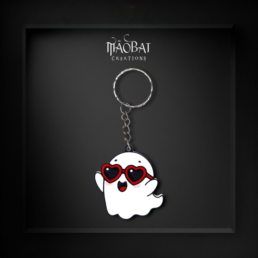 Cute Ghost with Heart Sunglasses Keychain