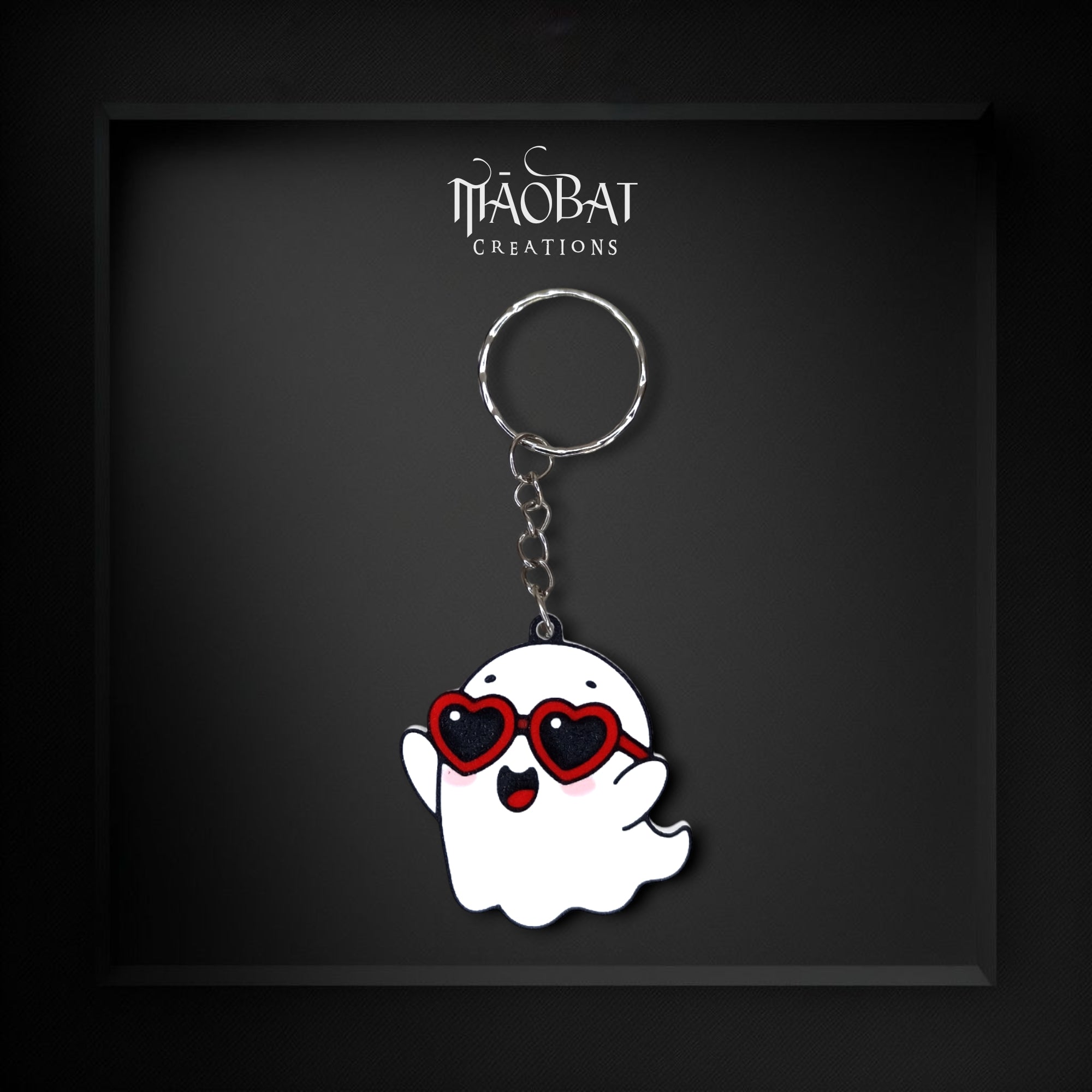 Cute Ghost with Heart Sunglasses Keychain