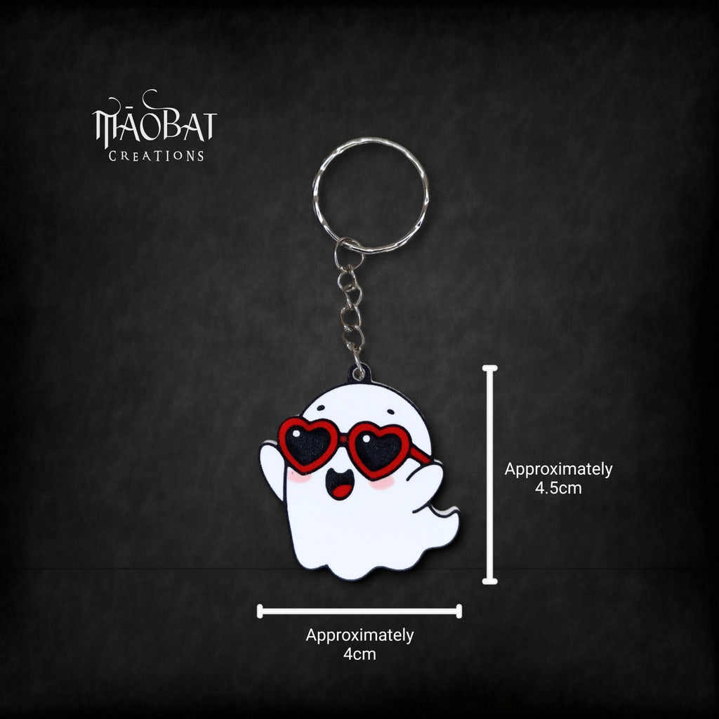Cute Ghost with Heart Sunglasses Keychain